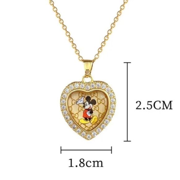 18K Gold Plated Diamond Mickey In Heart With Monogram Background - Picture 6 of 7